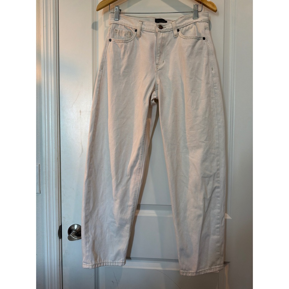 Banana Republic Premium Denim High Rise Barrel Fit Jeans Cream Off White 26